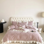 Bedding Set Cotton Blend Quilted Jacquard & Ruffle Trim