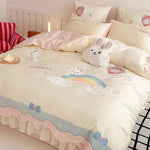 Bedding Set Cotton Blend Rainbow Bunny Appliqué Ruffles 3-Piece