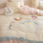 Bedding Set Cotton Blend Rainbow Bunny Appliqué Ruffles 3-Piece