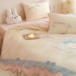 Bedding Set Cotton Blend Rainbow Bunny Appliqué Ruffles 3-Piece