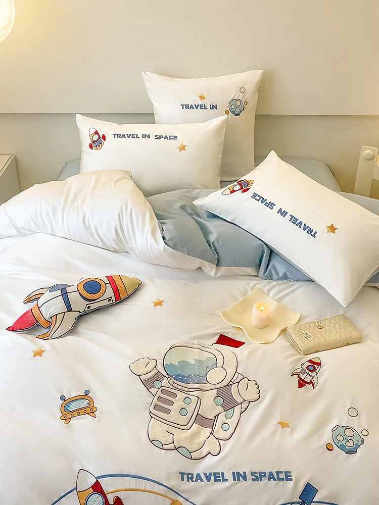 Bedding Set Cotton Blend Reversible Space Design