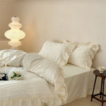 Bedding Set Cotton Blend Ribbed & Ruffled 4-Piece