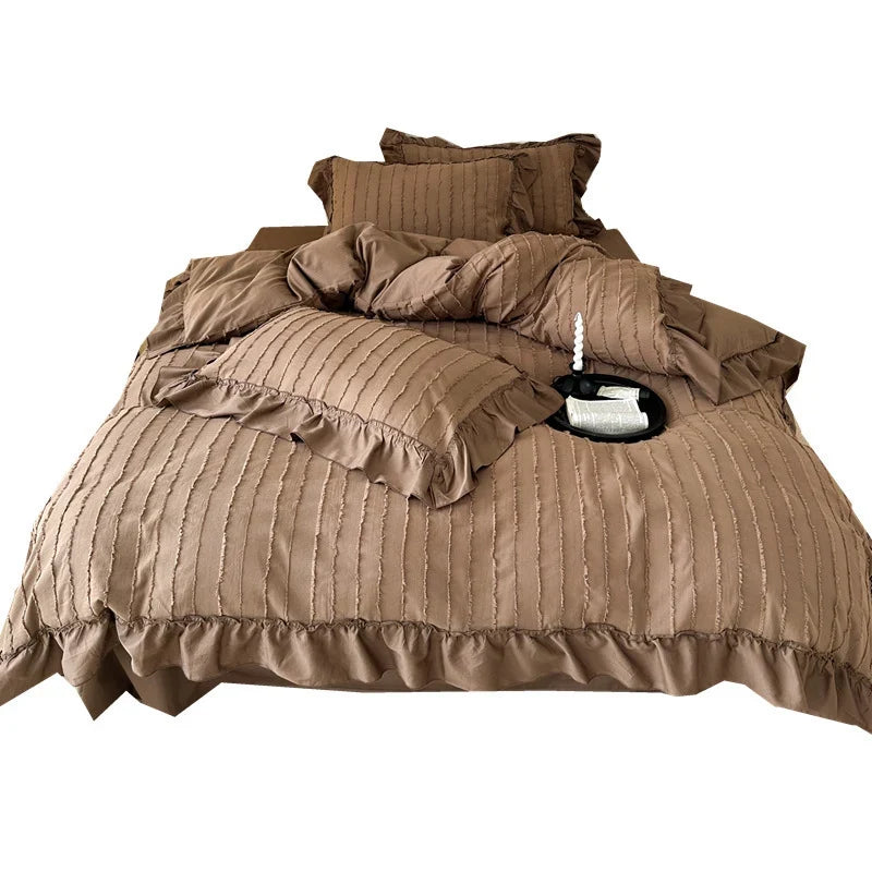 Bedding Set Cotton Blend Ribbed & Ruffled 4-Piece