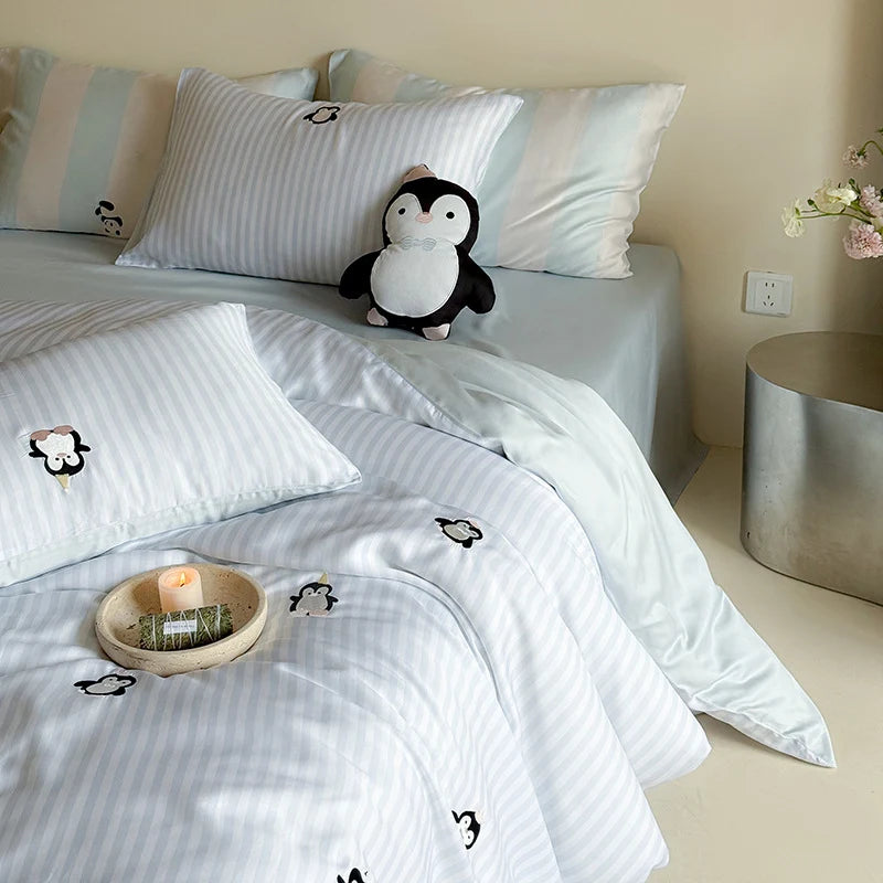 Bedding Set Cotton-Blend Satin Striped Animal Print