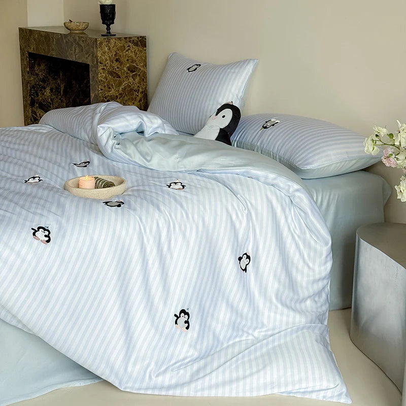 Bedding Set Cotton-Blend Satin Striped Animal Print