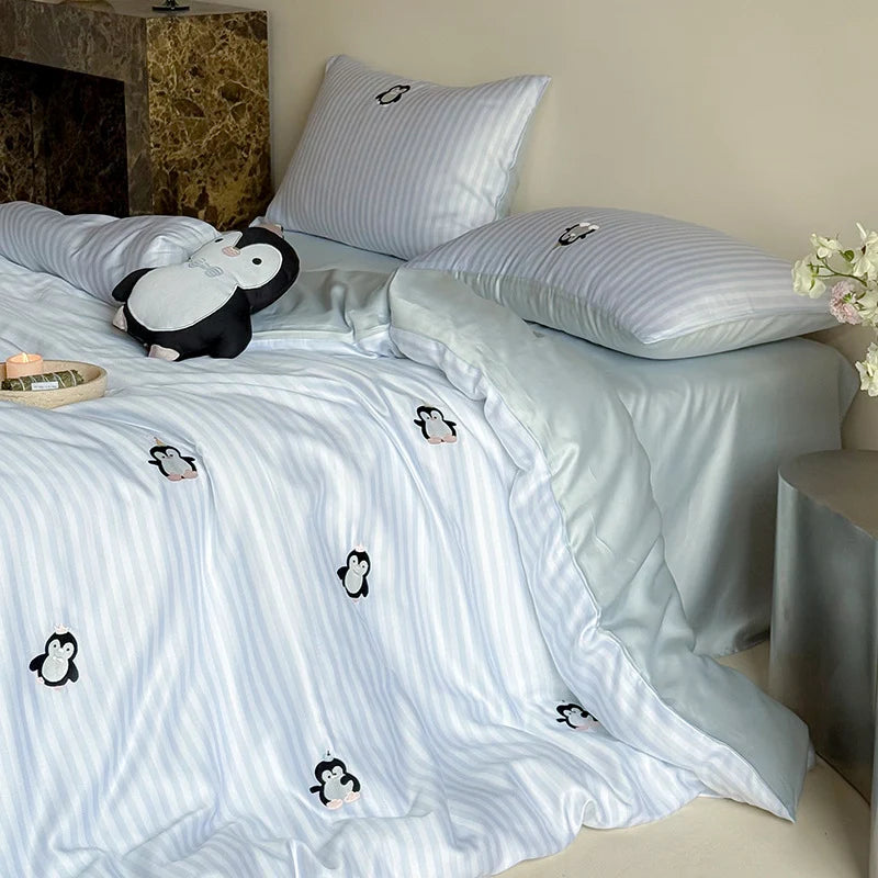 Bedding Set Cotton-Blend Satin Striped Animal Print