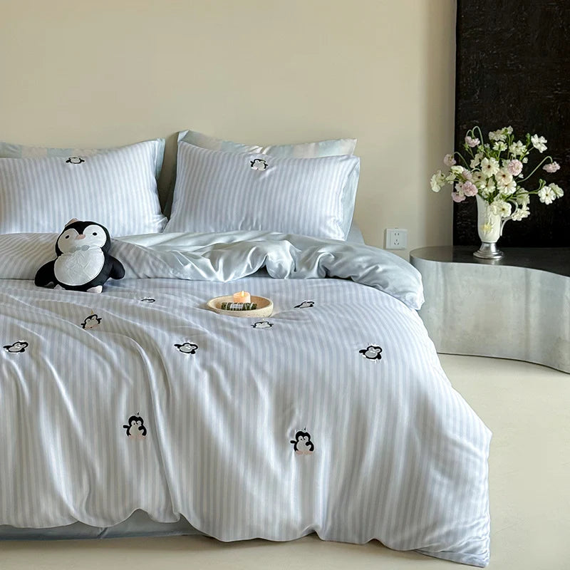 Bedding Set Cotton-Blend Satin Striped Animal Print