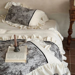 Bedding Set Cotton Gauze Breathable Velvet Ruffle & Contrast Piping