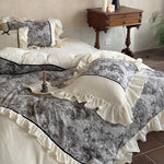 Bedding Set Cotton Gauze Breathable Velvet Ruffle & Contrast Piping