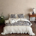 Bedding Set Cotton Gauze Breathable Velvet Ruffle & Contrast Piping