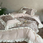 Bedding Set Cotton Gauze Breathable Velvet Ruffle & Contrast Piping