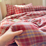 Bedding Set Cotton Gauze Washed Vintage Check 4-Piece