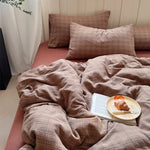 Bedding Set Cotton Gauze Washed Vintage Check 4-Piece