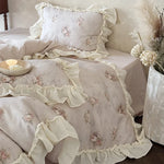 Bedding Set Cotton Gauze Watercolor Rose & Ruffle Trim