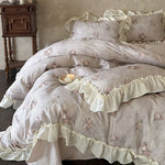 Bedding Set Cotton Gauze Watercolor Rose & Ruffle Trim