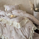Bedding Set Cotton Gauze Watercolor Rose & Ruffle Trim