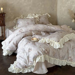 Bedding Set Cotton Gauze Watercolor Rose & Ruffle Trim