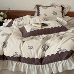 Bedding Set Cotton-Linen Blend Floral Medallion Frilled Bed Skirt