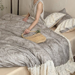 Bedding Set Cotton-Linen Blend Leaf Pattern Lace Ruffles 4-Piece Set