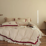 Bedding Set Cotton-Linen Blend Ruffled Edges 4-Piece