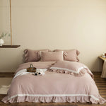 Bedding Set Cotton-Linen Blend Ruffled Edges 4-Piece