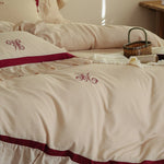Bedding Set Cotton-Linen Blend Ruffled Edges 4-Piece