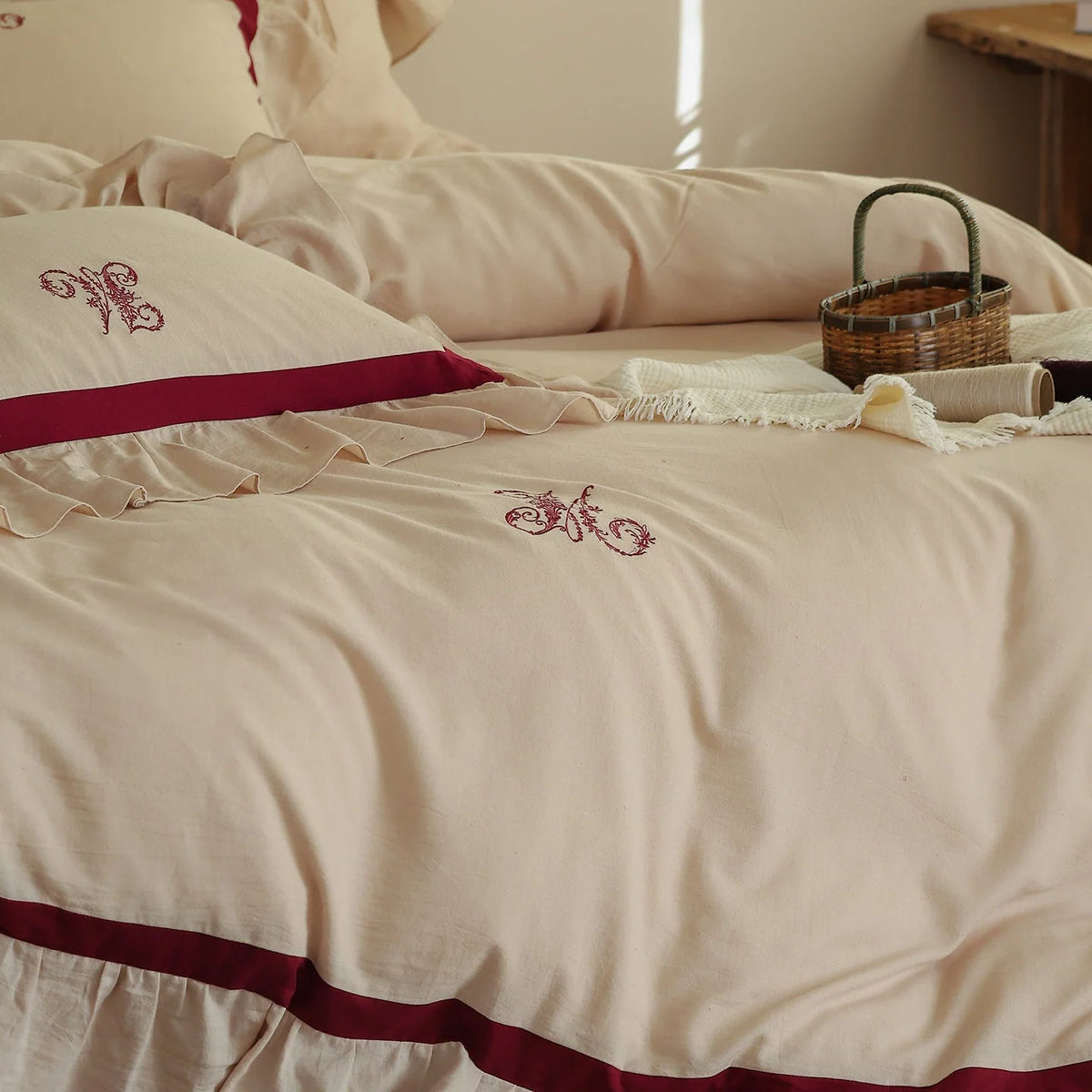 Bedding Set Cotton-Linen Blend Ruffled Edges 4-Piece