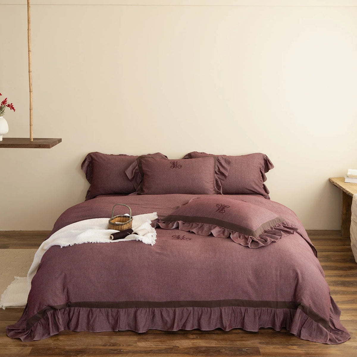 Bedding Set Cotton-Linen Blend Ruffled Edges 4-Piece
