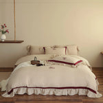 Bedding Set Cotton-Linen Blend Ruffled Edges 4-Piece