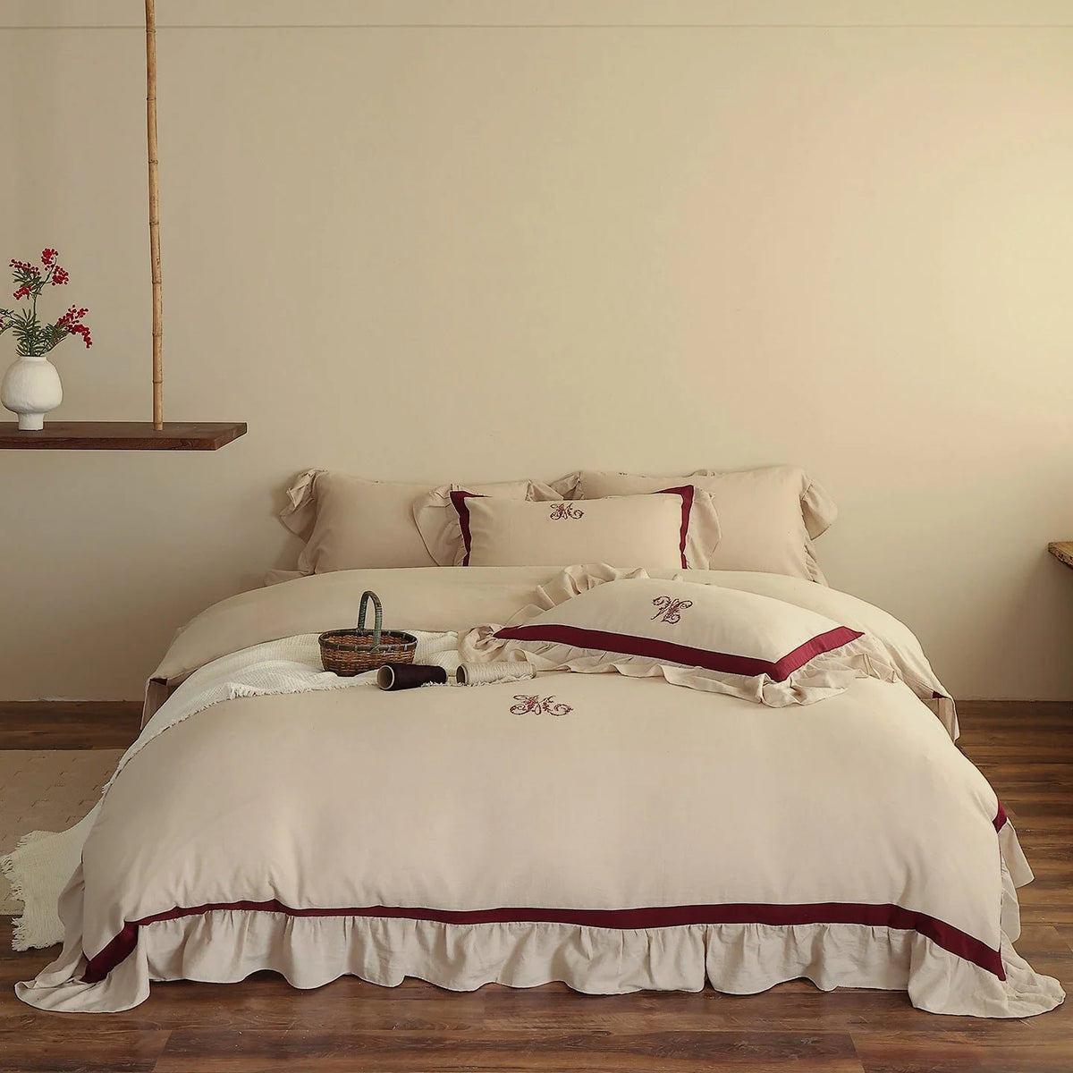 Bedding Set Cotton-Linen Blend Ruffled Edges 4-Piece