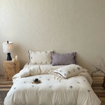 Bedding Set Cotton-Linen Breathable Floral Embroidery & Bow Closures