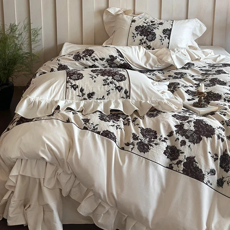 Bedding Set Cotton-Linen Breathable Reversible Floral Jacquard