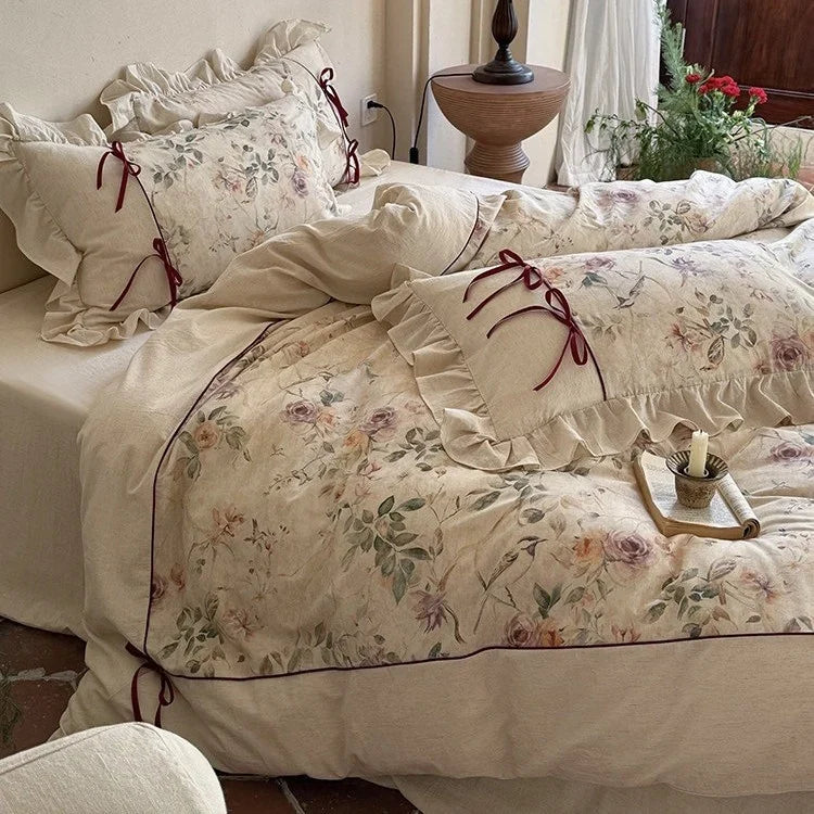 Bedding Set Cotton-Linen Breathable Vintage Floral