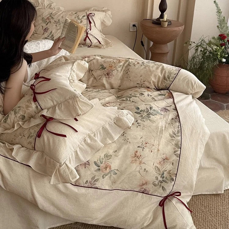 Bedding Set Cotton-Linen Breathable Vintage Floral