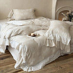 Bedding Set Cotton-Linen Broderie Anglaise & Ruffled 4-Piece