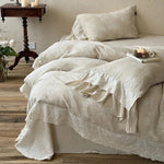 Bedding Set Cotton-Linen Broderie Anglaise & Ruffled 4-Piece
