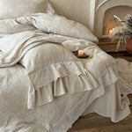 Bedding Set Cotton-Linen Broderie Anglaise & Ruffled 4-Piece
