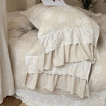 Bedding Set Cotton-Linen Broderie Anglaise & Ruffled 4-Piece