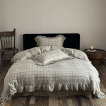Bedding Set Cotton-Linen Checkered & Lace Ruffles