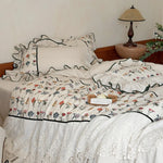 Bedding Set Cotton-Linen Embroidered Floral Ruffle Trim