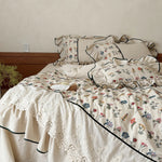 Bedding Set Cotton-Linen Embroidered Floral Ruffle Trim
