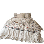 Bedding Set Cotton-Linen Embroidered Floral Ruffle Trim