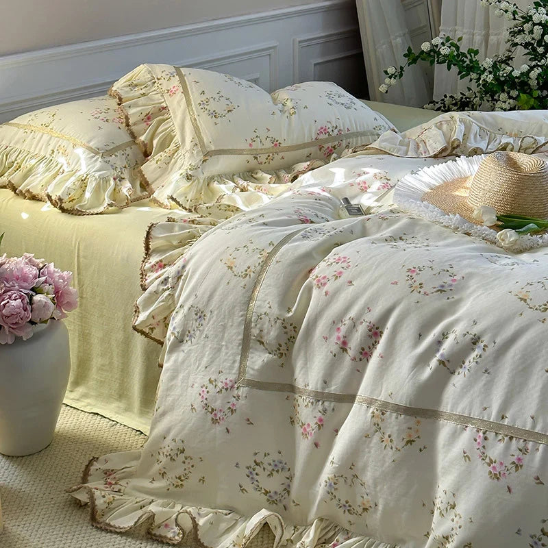 Bedding Set Cotton-Linen Temperature-Regulating Watercolor Floral