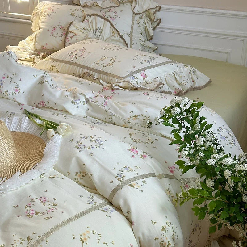 Bedding Set Cotton-Linen Temperature-Regulating Watercolor Floral