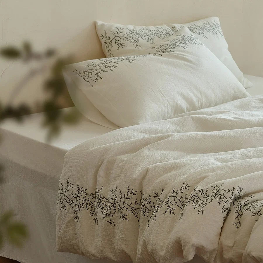 Bedding Set Cotton Muslin Breathable Embroidered 4-Piece