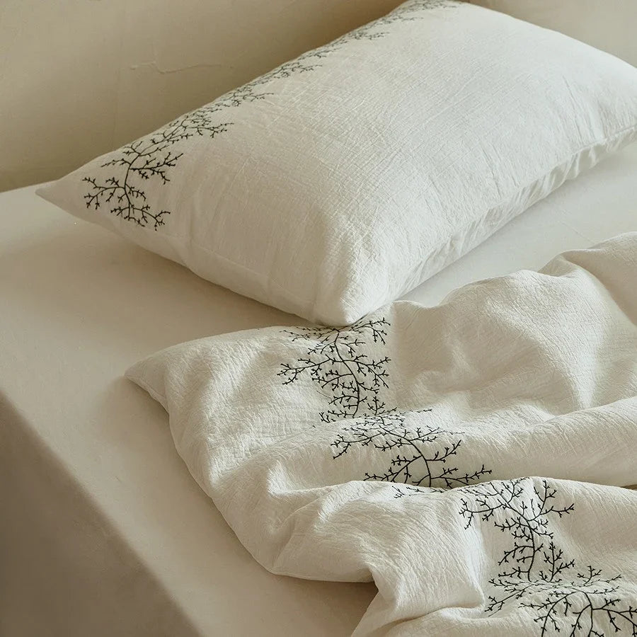 Bedding Set Cotton Muslin Breathable Embroidered 4-Piece