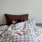 Bedding Set Cotton Muslin Breathable Pastel Check Pattern