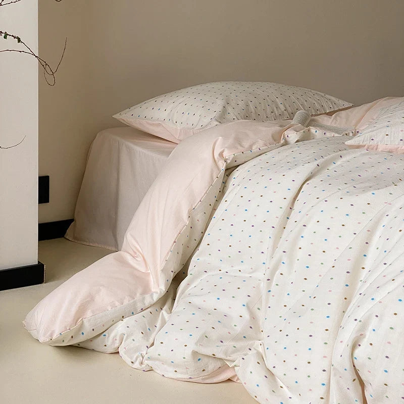 Bedding Set Cotton Percale Breathable Pastel Polka Dot 4-Piece