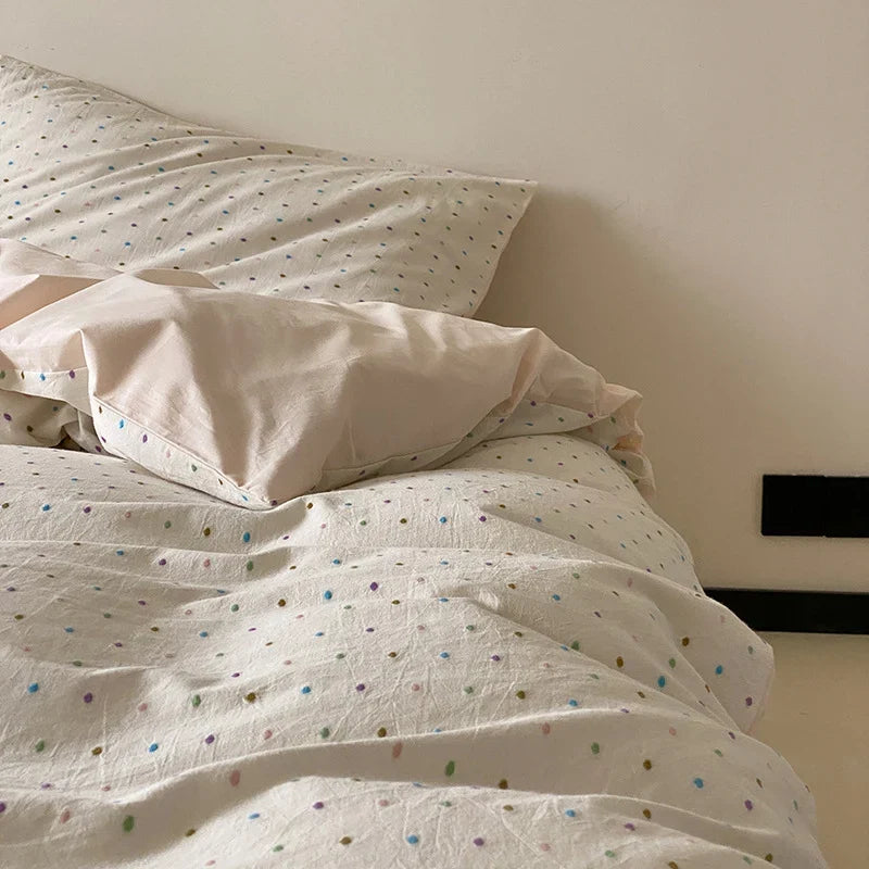 Bedding Set Cotton Percale Breathable Pastel Polka Dot 4-Piece