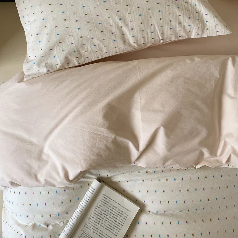 Bedding Set Cotton Percale Breathable Pastel Polka Dot 4-Piece